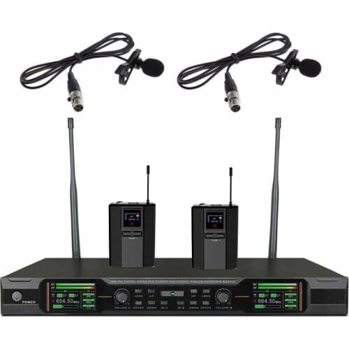 Bolymic Cordless Microphones System UHF True Diversity Dual Lavalier Microphone lepel Mics For Schoor Meeting stage KTV