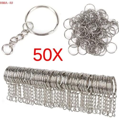 50pcs/lot Polished Silver Color 25mm Keyring Keychain Split Ring with Short Chain Key Rings Women Men DIY Key Chains accessories