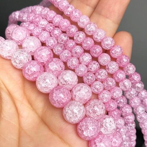 Pink White Snow Cracked Crystal Quartz Stone Beads Round Loose Spacer Beads For Jewelry Making DIY Earring Bracelet 6/8/10mm 15"