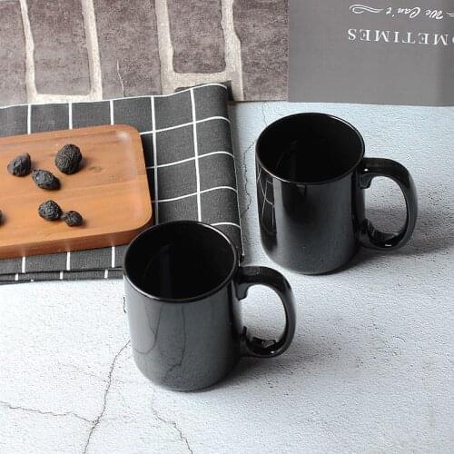 Black Simple High Value Low Profile Mug Large Capacity Ceramic Cup Coffee Oatmeal Breakfast Cup Student Home Office Bar
