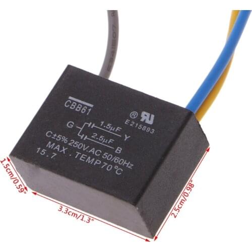 Black CBB61 1.5uF+2.5uF 3 Wires AC 250V 50/60Hz Capacitor For Ceiling Fan