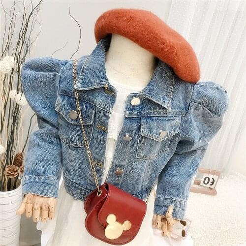 Puff Sleeve Girl Outfit Kids Denim Jacket For Girls Jeans Coat Children Clothes Fashion Short Baby Denim Jackets for 1-8 Year