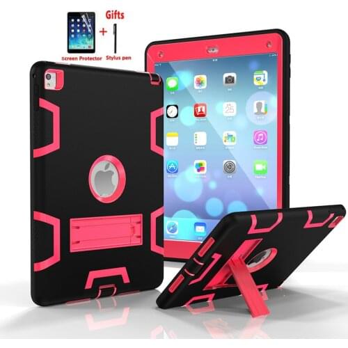 For iPad Air 2 9.7 inch A1566 A1567 Kids Case Luxury Silicone Hard Plastic Kickstand Armor Cover for iPad 6 Air2 funda + Film