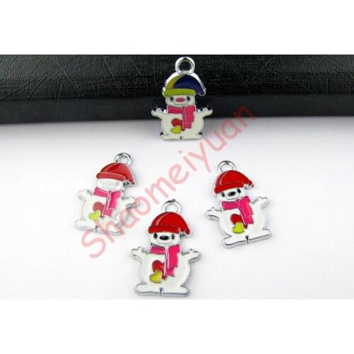 ECM27 Mix Color 20Pcs Alloy Metal Enamel Christmas Snowman Charms Pendants 26x18.5mm
