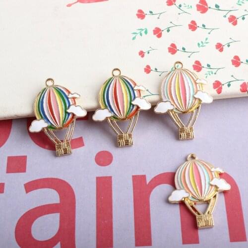Enamel Charm Rainbow Colorful Fire Balloon Charms Pendant for Girl Earrings 10pcs Hot Air Balloon Pendants Jewelry Making Dangle