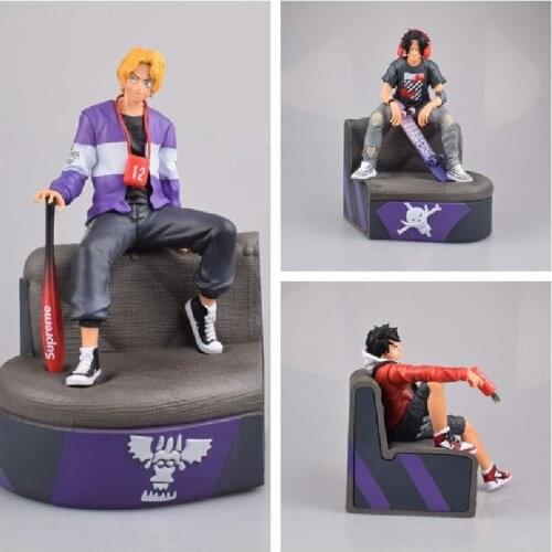 One Piece Anime Figure GK Fashion Style Three Brothers Monkey D Luffy Ace Sabo PVC Sofa Action Figure Collectible Model Toy Doll