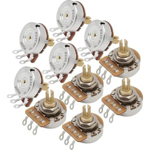 FLEOR 10PCS 24-Tooth Electric Guitar Bass Potentiometers 500K 15.5mm Brass 3/8" Short Split Shaft Pots