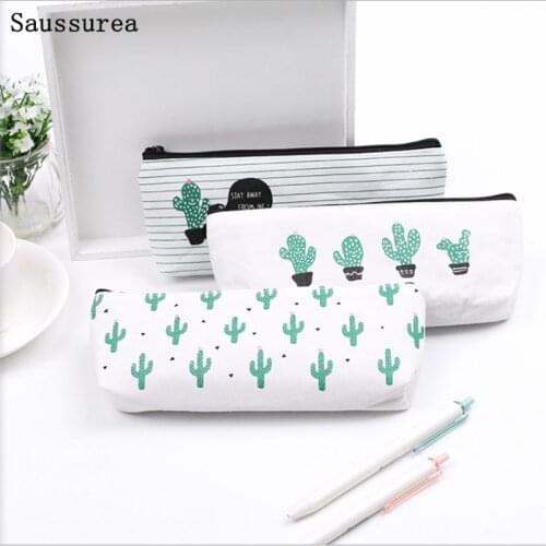 1pc Cactus Pencil Case Canvas Lovely Stationer Cute Pencil Bag Box Trousse Stylo Office And School Supply Schoolboy Bag