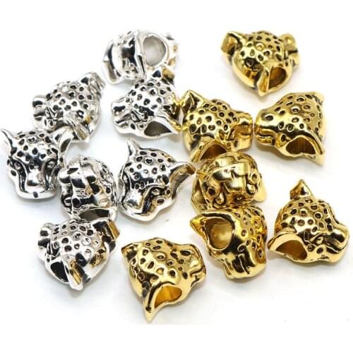 12mm Metal Jewelry Findings Leopard Head Beads Tibetan Silver color European Big Hole Spacer Beads Charms For Jewelry Making