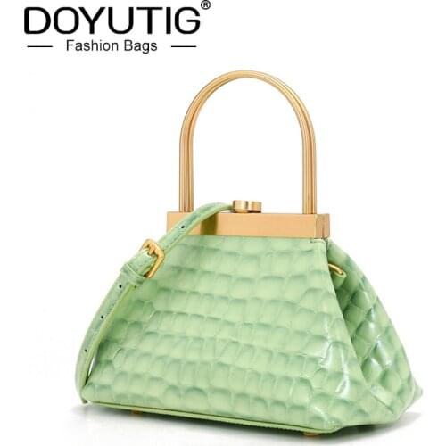 DOYUTIG Summer Fresh Womens Genuine Leather Mini Handbag Crocodile Pattern Shell Shape Shoulder Bags Lady Cross-body Bag F758