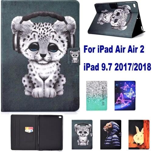 Fashion Painted Case For Apple New iPad 9.7" 2017 2018 A1822 A1954 Cover For iPad Air Air 2 iPad 5 6 Case Stand Elephant Dog Cat