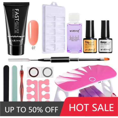 WiRinef 30g Poly Extension Nail Gel Set Quick Building Gel 6W UV LED Lamp Acrylic Gel Nail Art Brush Tools Kit