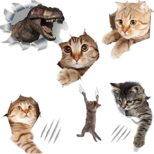 Toilet Stickers 3D Cat Vivid Wall Sticker Fashion Lovely Animal Pvc Waterproof Decal For Bathroom Toilet Kitchen Decorative