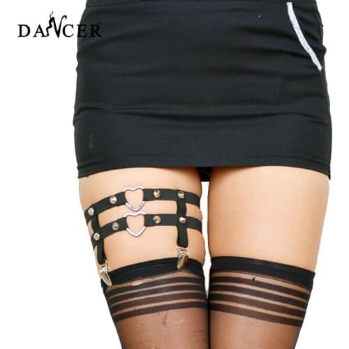 Sock Garters Black Elastic love heart Rivets Harajuku Harness Suspender pastel or dark Lolita Kawaii nu goth Gothic garters