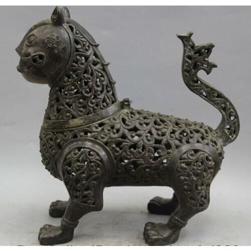 Wholesale factory 11" Antique Chinese Bronze Abstract Machine Cat Incense Censer Statue Sculpture
