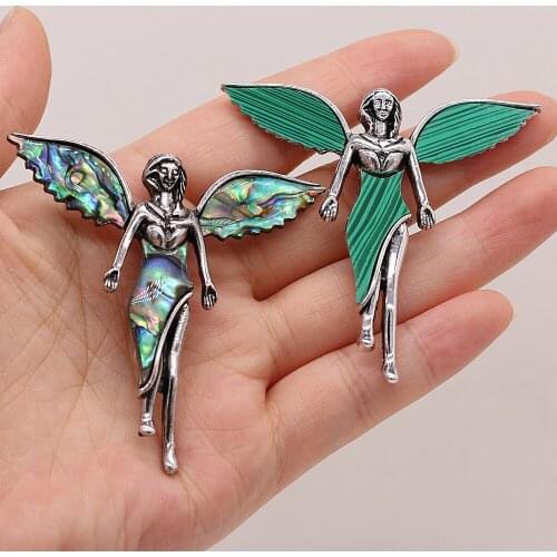 Natural Shell Pendant The Mother Of Pearl Angel-Shaped Malachite Pendant For Jewelry Making DIY Necklace Bracelet Accessory