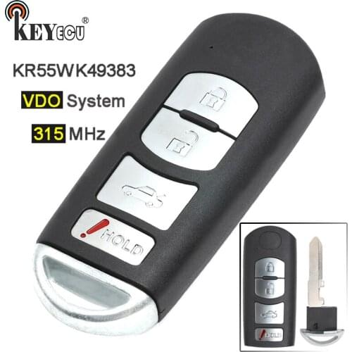 KEYECU 315MHz FCC: KR55WK49383 VDO System Replacement 4 Button Smart Prox Remote Key Fob for Mazda 6 2009 2010 2011 2012 2013
