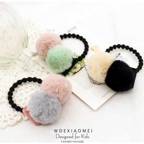 Winter Elastic Hair Bands For Woman Soft Faux Fur Double Balls Girls Ties Ponytail Holder Hair Rope Rubber Band Hair Accessories