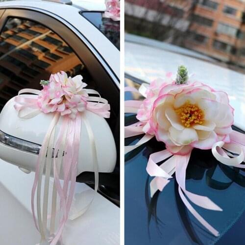 Silk Flower Wedding Car Decoration Flower 5 Colors Door Handles Rearview Mirror Wedding Handle Decorate