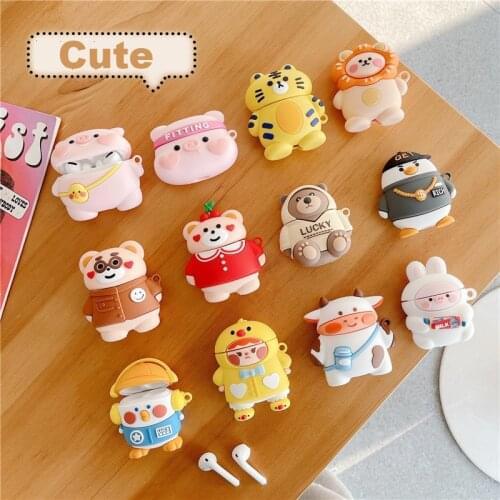 Cute Pig Bear Duck 3D Animal Case for Air Pods Pro Cover Earphone Silicon Protective Case Matching for Apple Airpods Airpod 1/2