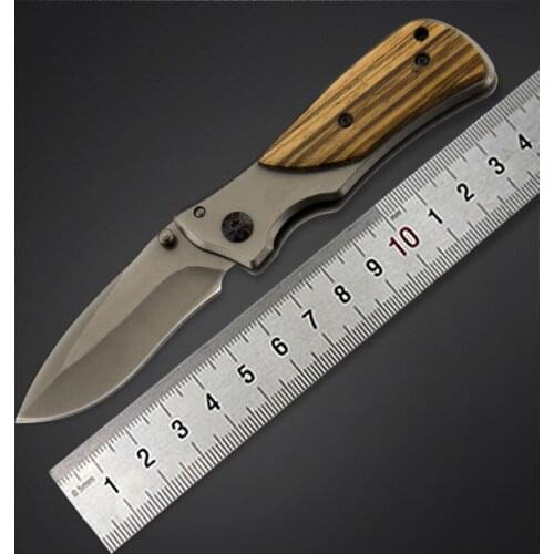 5.87'' Folding Pocket Knife Survival Tactical Knife Wood Handle Camping Combat Hiking Hunting Knives Self-defense Outdoor Tools