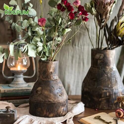 Modern Handmade Solid Wood Vase Plain Wood Floral Decoration Utensils Log Art Vicissitudes Of Life Natural Ornaments