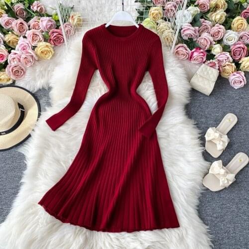 Knitted Sweater Dress Elegant Autumn Winter Dress Long Sleeve Vintage Retro Party Dresses For Women 2020 Korean Striped Clothes