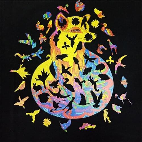 Unique Wooden animal Jigsaw Puzzles Mysterious Wolf Puzzle Gift For Adults Kids Educational Fabulous Gift Interactive Games Toy