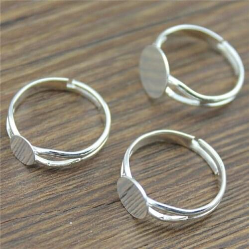 WYSIWYG 10pcs 6/8/10mm Flat Shiny Silver Color Copper Material Y-Style Adjustable Ring Settings Base