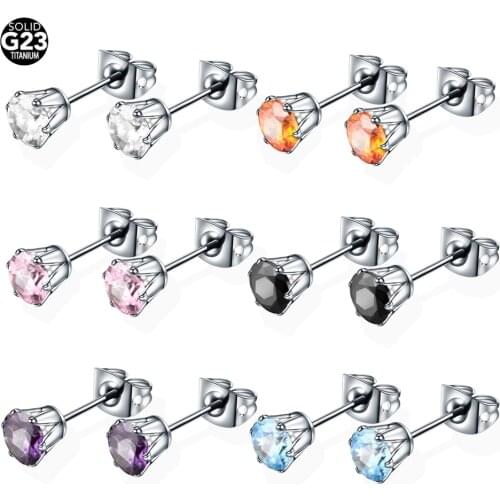 2pcs/lot Titanium Crystal Round Zircon Ear Piercing Stud Earrings For Women Ear Helix Tragus Orelha Cartilagem Piercings Jewelry