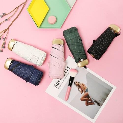 Mini small fresh stripe flat umbrella rain gear folding UV protection mens umbrella folding womens umbrel S504