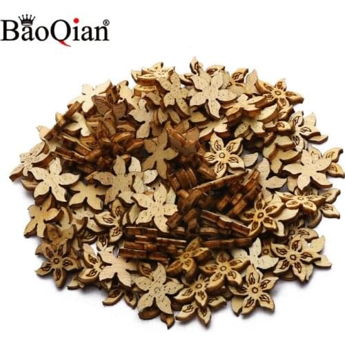100pcs 11mm Bauhinia Pattern Natural Wood Crafts DIY Embellishments Handmade Home Decor Scrapbooking Wood Collection Bookmark