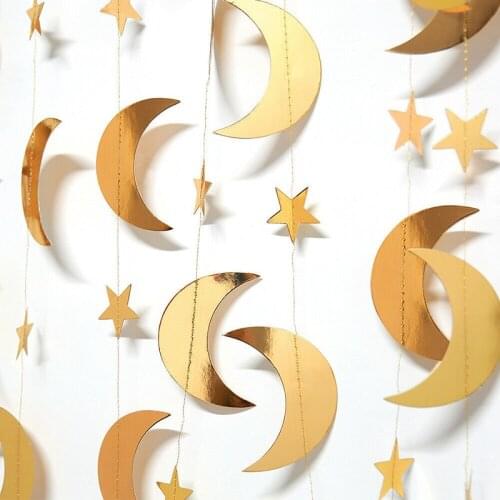 4M Moon Star Paper Garland Eid Mubarak Decor Islamic Muslim Festival Christmas Party Decoration for Home Ramadan Kareem Ornament