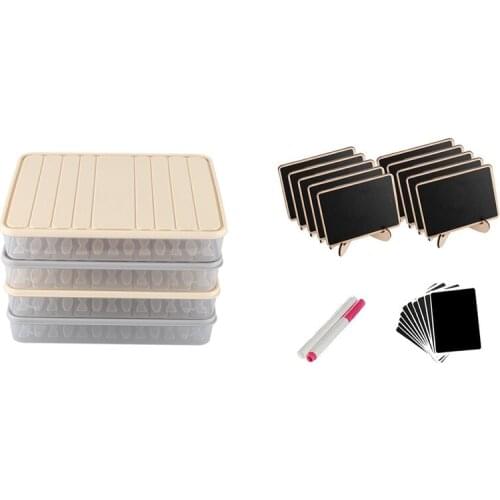 4 Pcs Set Refrigerator Food Preservation Storage Box L & 1 Set Mini Chalkboard Label Signs, Framed Easel Stand