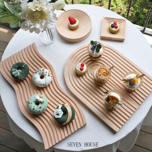 4 Types Wooden Cake Stands Sweet Donuts Doughnut Coffee Bread Food Tray for Party Tableware Dinnerware