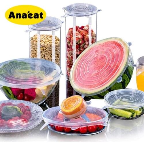 ANAEAT 6 pcs/reusable fresh-keeping sealing lid compression universal silicone stretch lid kitchen accessories