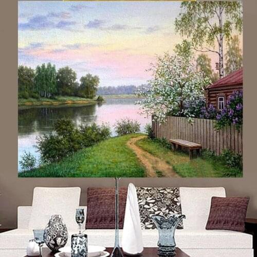 Diamond Embroidery sale village house Rhinestone picture Mosaic Full 5D DIY Diamond Painting tree lake landscape cross stitch