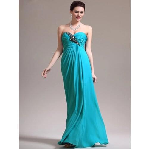 Turquoise Evening Dresses A-line Sweetheart Chiffon Beaded Long Dubai Saudi Arabic Evening Gown Prom Dresses