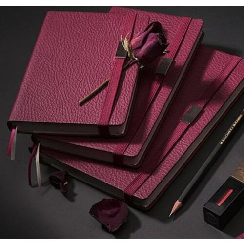 Wine red Notebook Business Office Bandage PU Soft Cover Comfortable texture Diary Planner Stationery Traveler Journal Gift Box