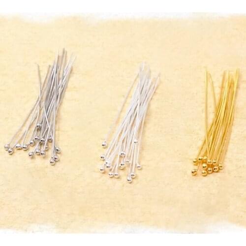 925 Silver Pins Ballpoint Needles 0.5*50 MM Sterling Silver Beaded Perforated Needles For Jewelry Findings Accessories 50pcs/lot