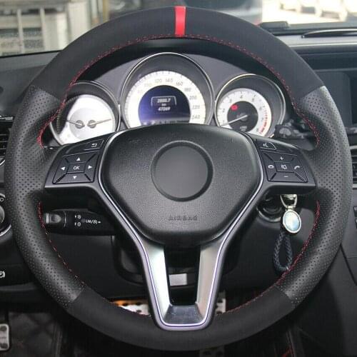 For Benz A B Class 2013-2015 Custom Made DIY Black Leather Suede Steering Wheel Cover Anti-slip fit all season