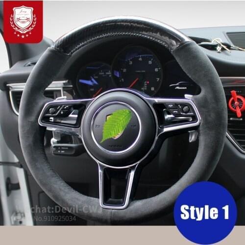 For Porsche steering wheel cover Taycan 3 Panamera Macan Cayenne 718 911 9YA 971 Alcantara Hand stitch Grip car accessories
