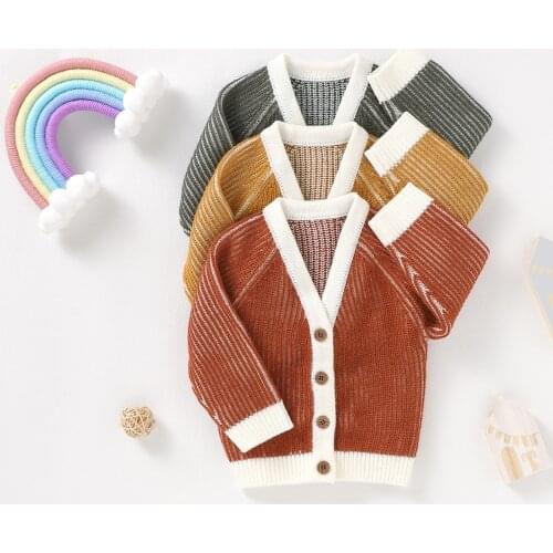 0-18M Spring Autumn Toddlers Knitted Cardigan Baby Boys Girls Solid Color V-neck Long Sleeve Single-breasted Outwear Casual Tops