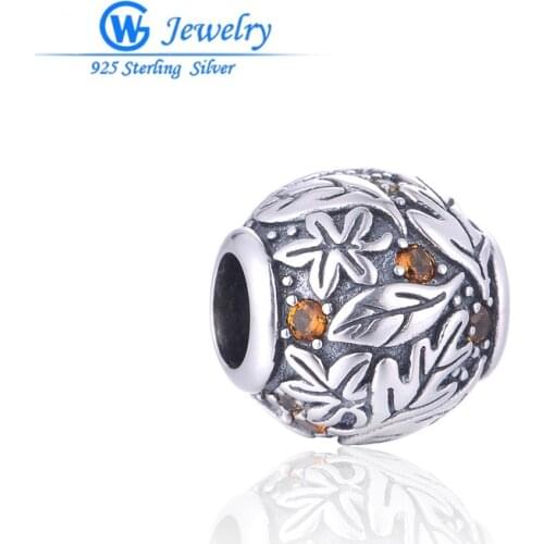 Crystal charms of 18 stone leaf shape Charm silver beads fits Bracelet & bangle GW Fashion Jewelry DIY 11.8*11.7mmH20