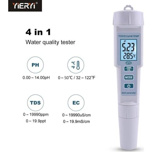 Yieryi New TDS PH Meter PH/TDS/EC/Temperature Meter Digital Water Quality Monitor Tester for Pools, Drinking Water, Aquariums