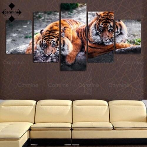 Hd Print Painting Tiger Wall Art Modern Picture Home Art Decoration Framework Modular 5 Panels Animals On Canvas for Living Room