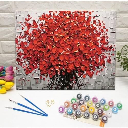 Red Flower Oil Painting by Number Hand Painted Wall Art Picture For Living Room Decoration Wall Art 40x50cm With Frame