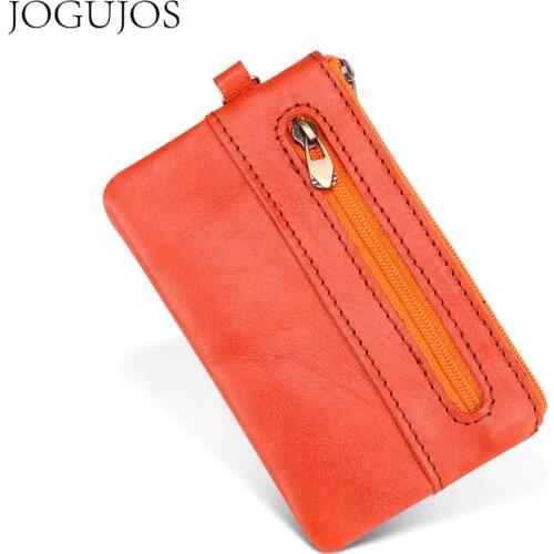 JOGUJOS Cowhide Coin Purse Men Genuine Leather Short Wallets Men Women Vintage Slim Zipper Short Wallets Card Holder Cards Purse
