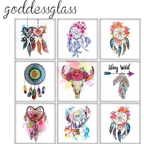 Beauty Dreamcatcher Feather Love Square 10pcs 12mm/20mm/25mm/30mm photo glass cabochon demo flat back Making findings