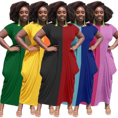 Chiclover Summer Clothes Wholesale Items Lounge Dresses for Women Crew Neck Color Matching Loose Dress Casual Draped Shirt Dress